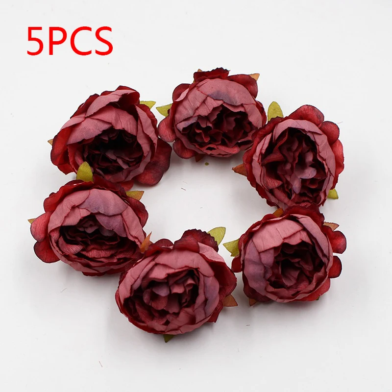 Silk Wedding Decoration 5PCS/Lot Peony Flower Head Craft Flower 5cm Home Decoration DIY Garland Artificial Flower High Quality