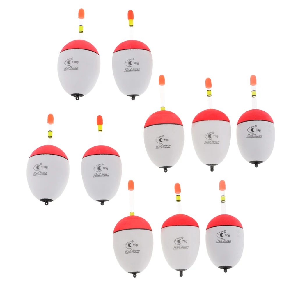 

10pcs EVA Foam Floats Luminous Fishing Float Bobber Sea Rock Fishing 60-100g