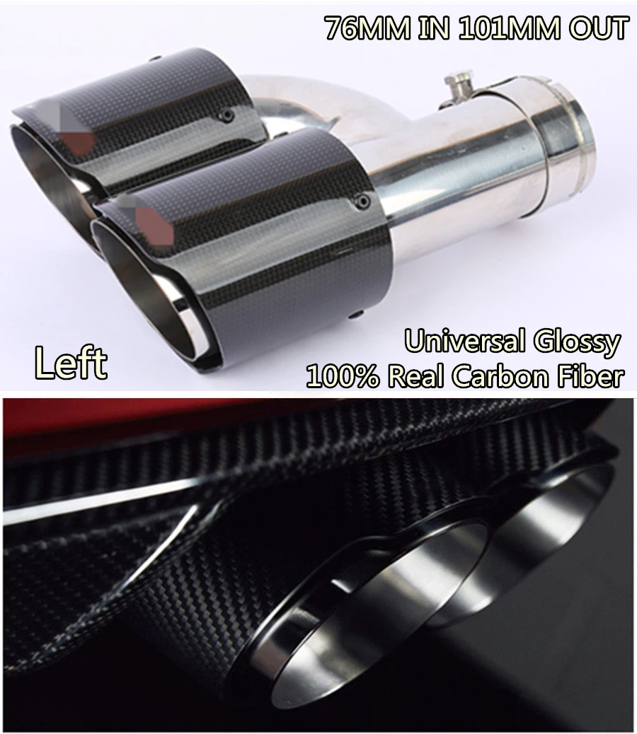 

Universal Left Exhaust Pipe Tail Muffler Tip Glossy 100% Real Carbon Fiber In 76mm Out 101mm for Car SUV Dual Pipe
