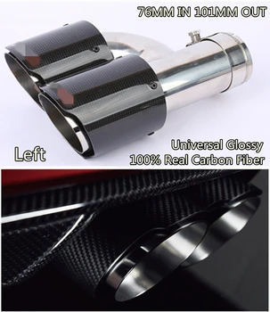 

Universal Left Exhaust Pipe Tail Muffler Tip Glossy 100% Real Carbon Fiber In 76mm Out 101mm for Car SUV Dual Pipe