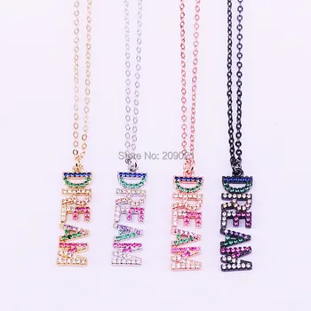 

10Pcs Mix Color Micro Paved Rainbow CZ Zirconia DREAM Letter Pendant Charms Necklaces For Women New Jewelry
