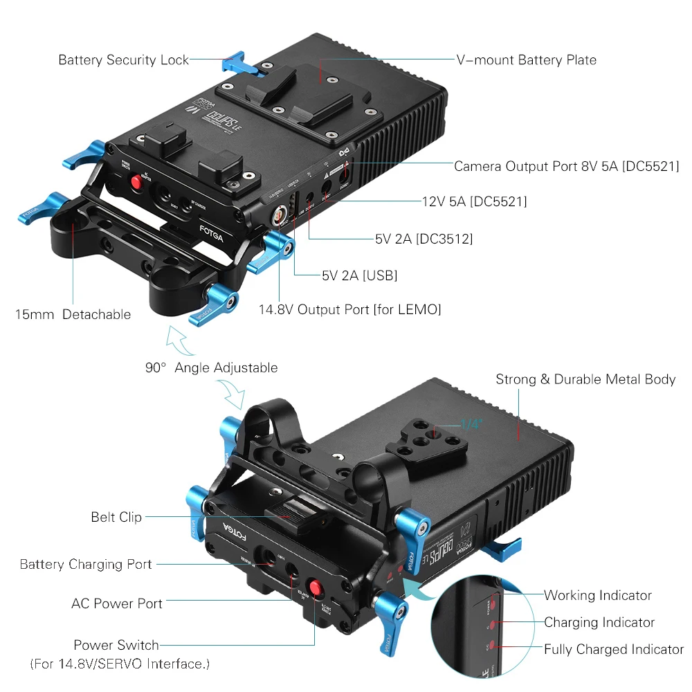 FOTGA DP500III 2 в 1 V-mount батарея пластина адаптер зарядное устройство 15 мм стержень зажим для Canon Nikon sony камера видео студия съемки