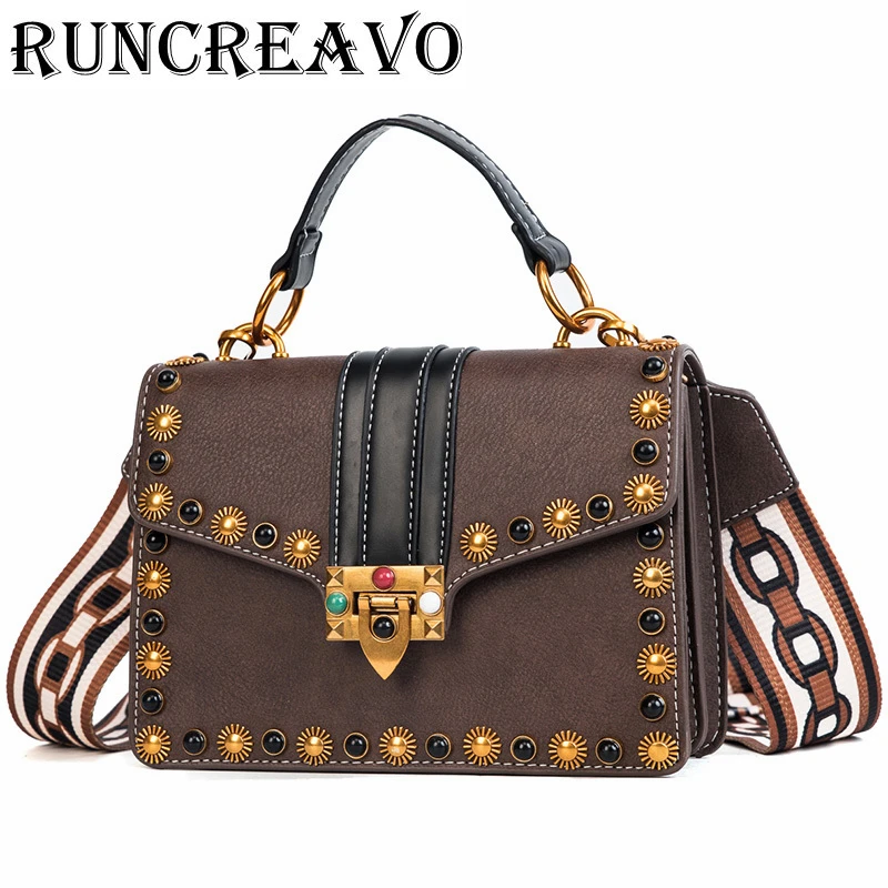

2019 New Brand Women PU Leather Crossbody Bags Colorful Rivet Small Flag Wide Shoulder Strap Messenger Satchel Bags sac a main