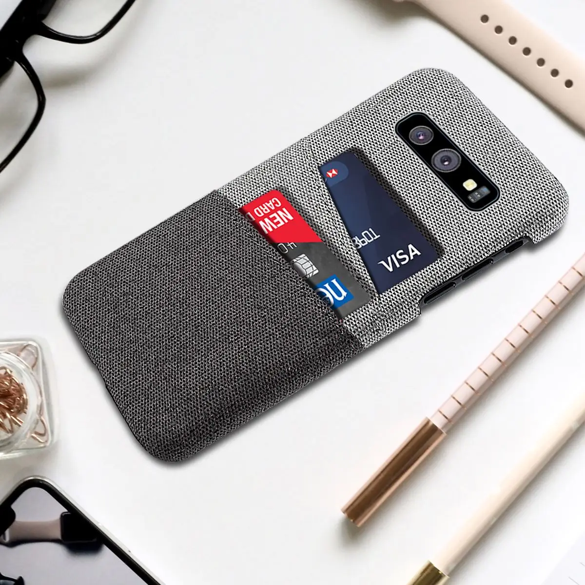 Чехол для Samsung Galaxy S10 S10e Plus держатель карт винтажная жесткая тканевая задняя