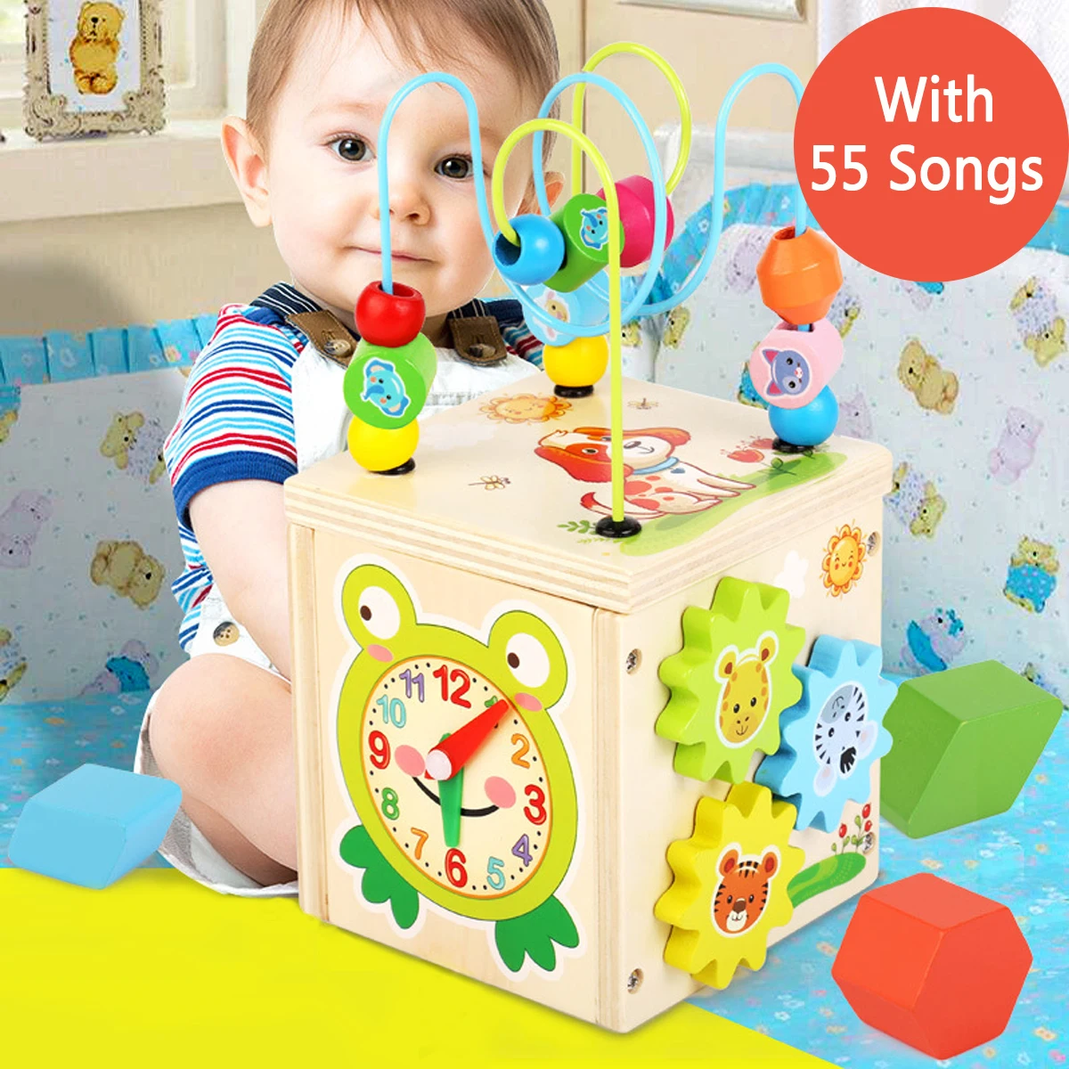 

Multi-function 5 in 1 Wooden Bead Toys Circles Bead Abacus Clock Puzzles Learning Educational Toys Gift for Baby Child Kids