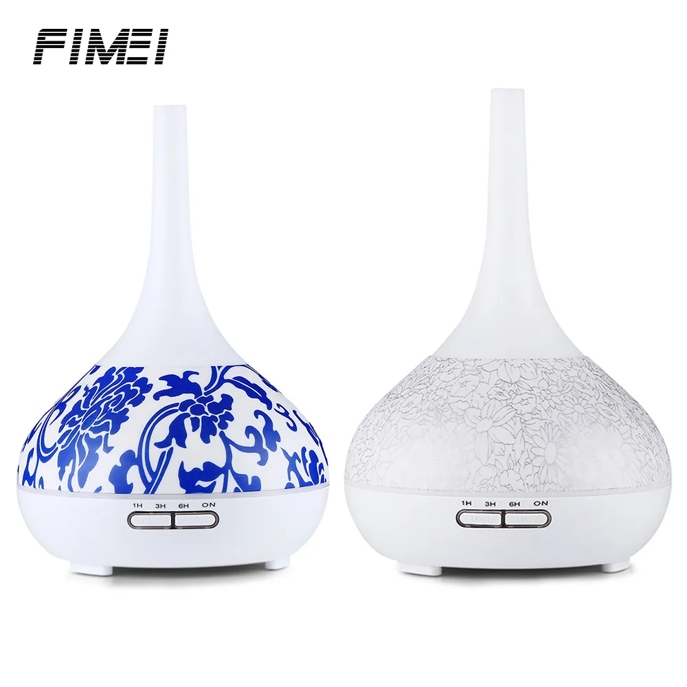 

300ml Ultrasonic Air Humidifier Aroma Essential Oil Diffuser Aromatherapy Three Timing Modes With LED Light Blue/White Porcelain