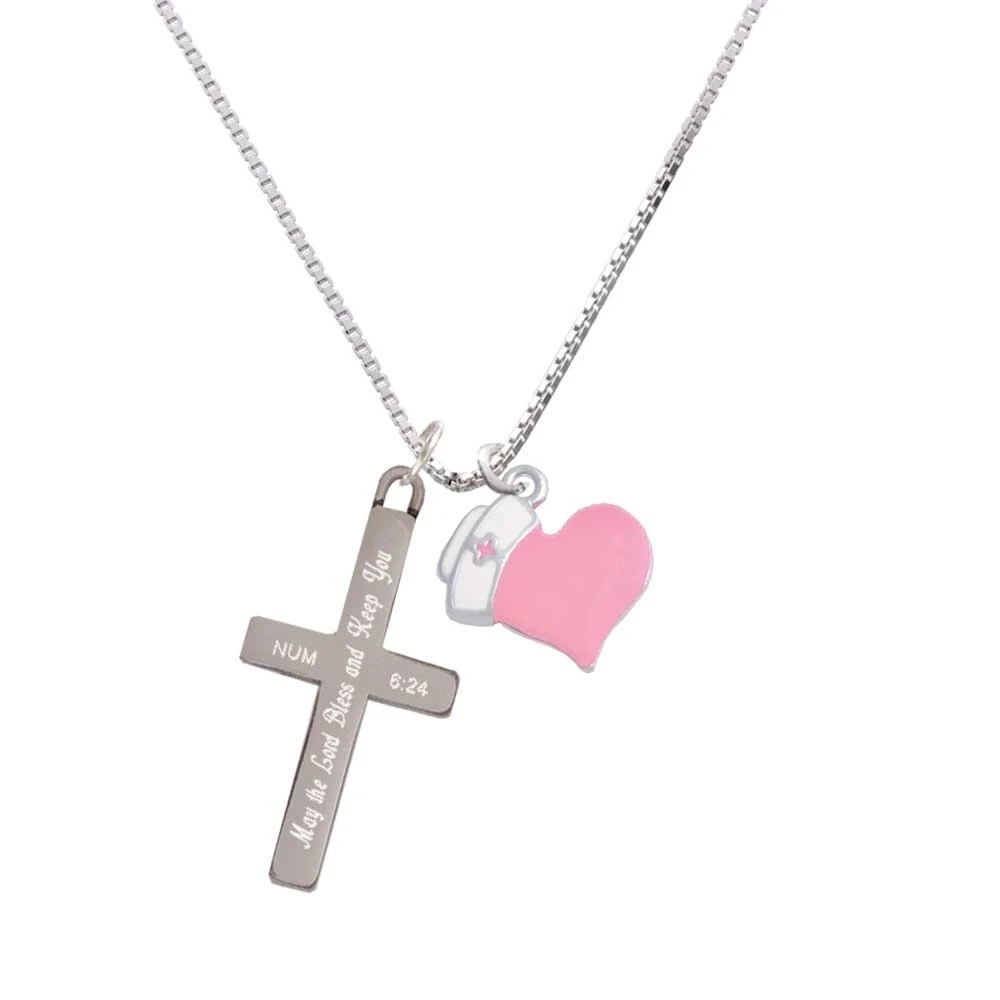 Pink Heart with Nurse Hat - Bless and Keep You Cross Necklace | Украшения и аксессуары