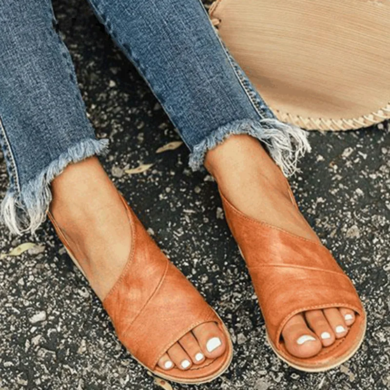 

Summer shoes Women Sandals Flat Beach Shoes Casual Rome Peep Toe Ladies PU Leather Sandals Summer Shoes Woman Chaussures Femme