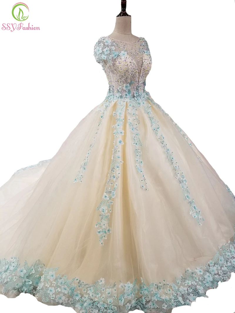 SSYFashion New High end Prom Dress Banquet Luxury Lace Flower Appliques