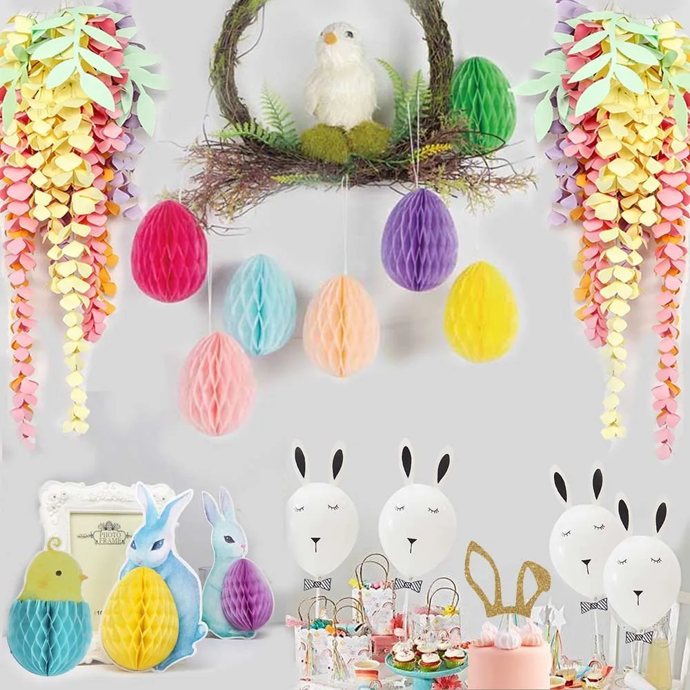 

Easter Decoration Easter Egg Banner Gold Glitter Garland Balloon Floral Sign Spring Decor Festive Flowers Deocr Party Supplies