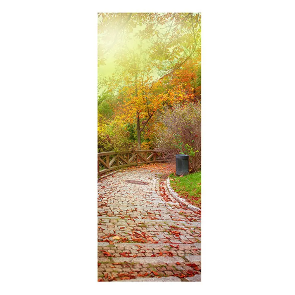 

3D Door Poster Wall Sticker Three-dimensional Decorative Modern Deciduous Flagstone Road For Bedroom Drawing Room Decoration