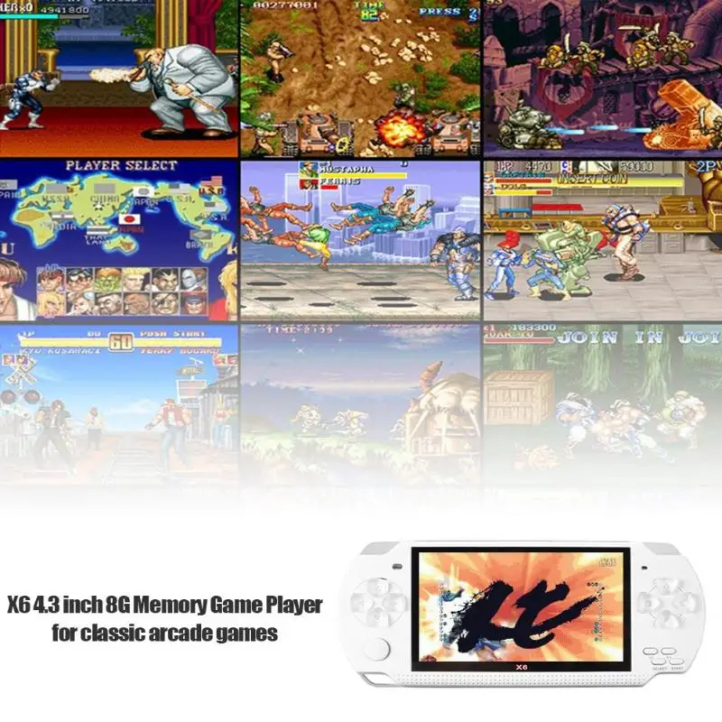 X6 4 3 дюймовая портативная игровая консоль встроенная 1000 бесплатных игр 8G машина с