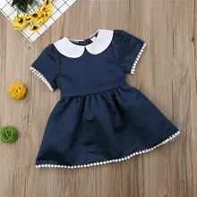 Детская одежда принцессы для маленьких девочек милые вечерние Хлопковые Платья с кисточками и коротким рукавом и бантом на пуговицах с воротником-стойкой для малышей