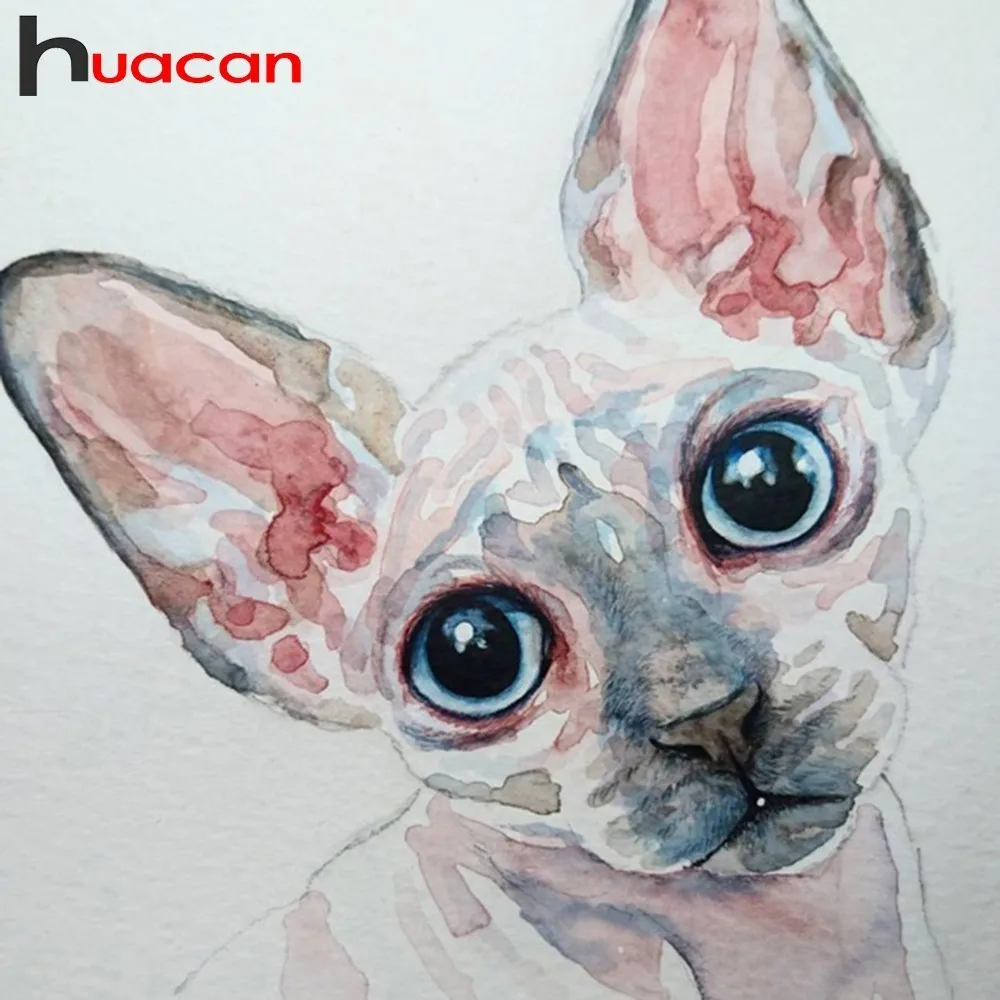 

Huacan Diamond Embroidery Cat Paintings From Crystals Diamond Painting Animal Square Full Drill Rhinestone Diamond Mosaic Sphynx