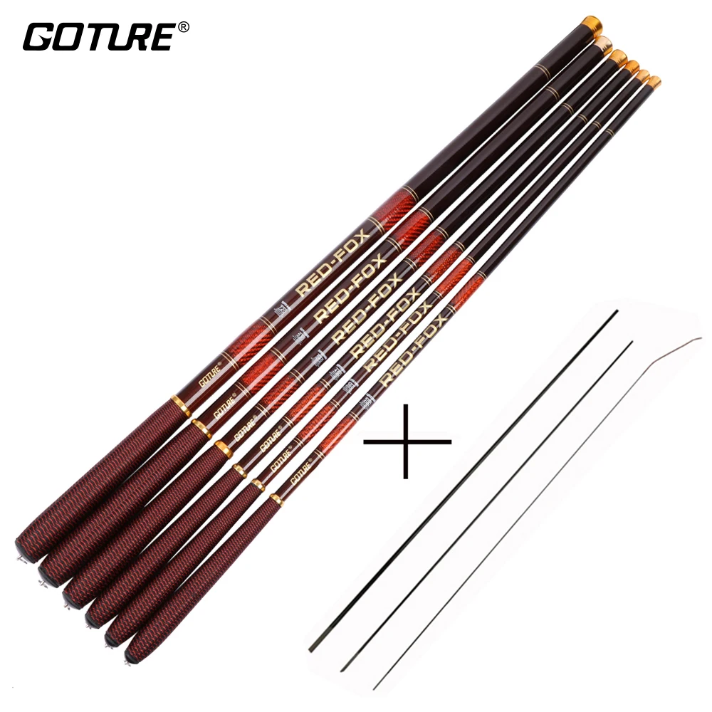 Goture الكربون الألياف تلسكوبي الصيد قضيب خفيفة للغاية تيار اليد القطب الكارب الطاعم قصبة صيد خشبية Tenkara 3.0-7.2 m فارا دي pesca