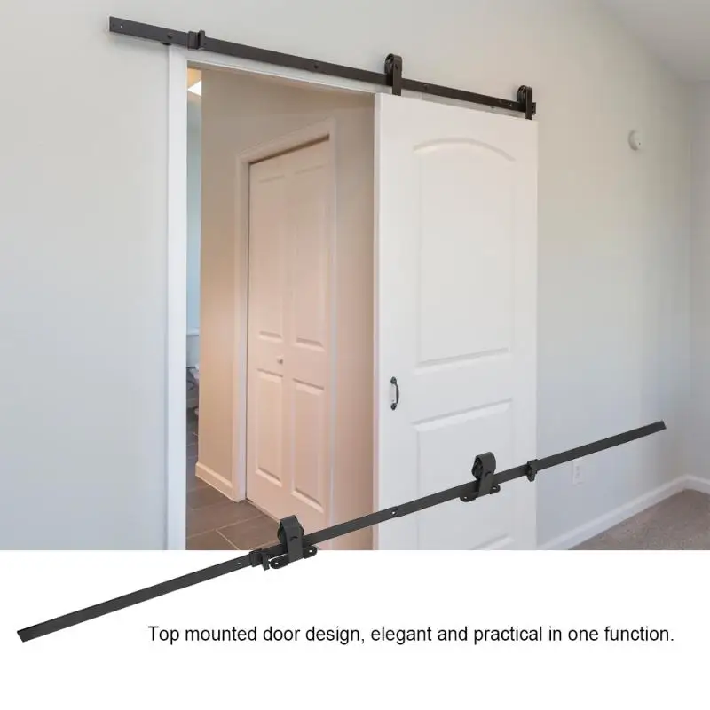 

6.6ft Sliding Barn Door Hardware Kit Antique Top Mounted Hanger Wood Door Track System Black Steel Closet Door Roller Slide Rail