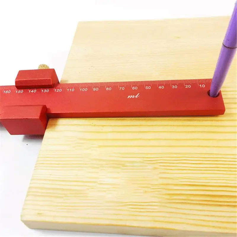 

T-type Measuring Ruler Straight Rule Carpentry Ruler Wood Working Tool Aluminum Alloy Square Red Scale 300mm
