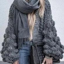 Женский Модный корейский Американский Вязаный Кардиган с длинным рукавом-фонариком, Женский вязаный Повседневный теплый кардиган, шаль, свитер