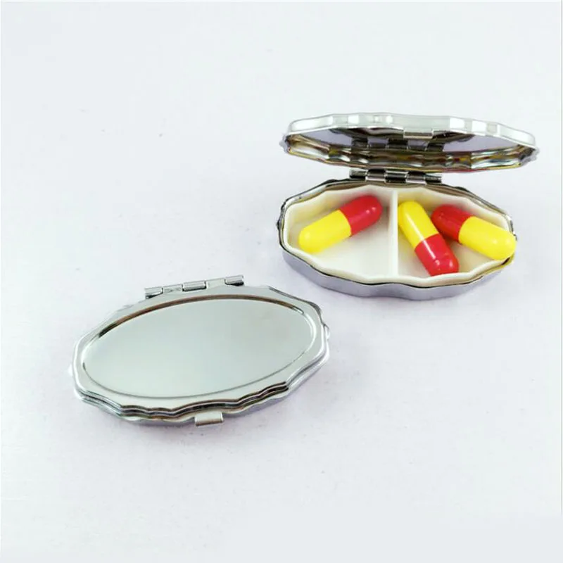 Metall scallop Silber Pille Boxen Halter 2 Grids Medizin Fall Kleine Tragbare Fall Container Splitter Persönliche Gesundheit Pflege MR106