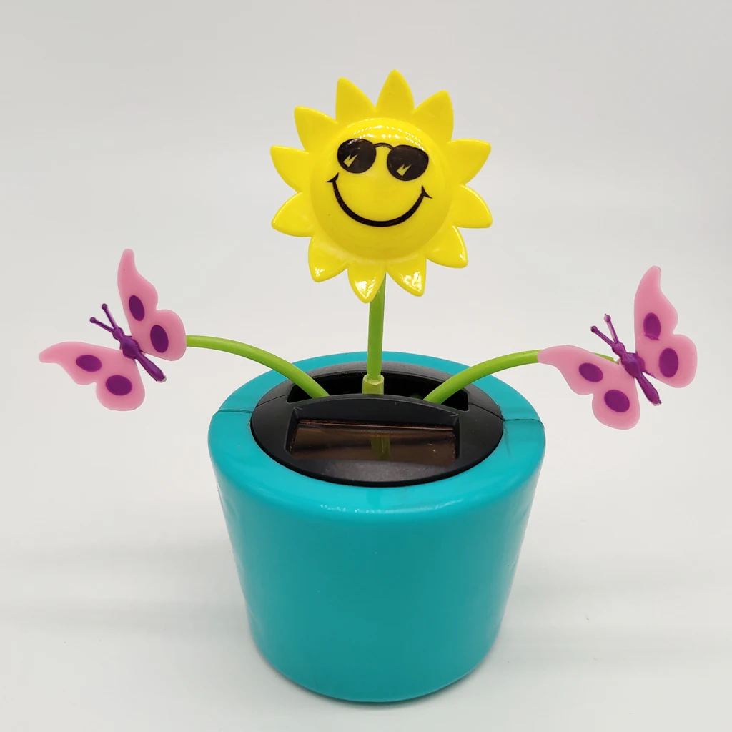 

Solar Powered Flower Insect Shaking Doll Toy Home Decor Car Ornament Flowerpot Butterfly and Sunflower