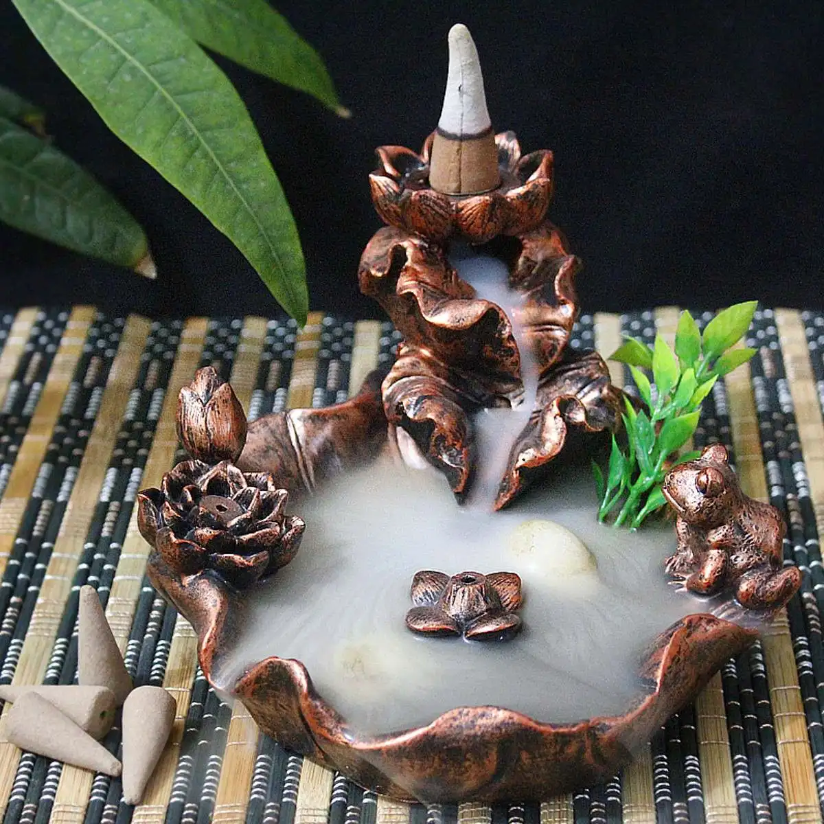 Dragon Fountain Resin Backflow Incense Burner Ceramic Cone Incense Holder Smoke Recirculation