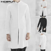 INCERUN, мужская рубашка, хлопок, длинный рукав, стоячий воротник, повседневные топы, индийский костюм, уличная одежда, винтажная длинная рубашка для мужчин размера плюс 5XL