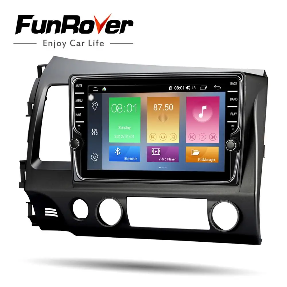 Top Funrover 2 din car multimedia dvd player android9.0 gps stereo for Honda Civic 2006-2011 4G+64G navigation tape recorder DSP LTE 3