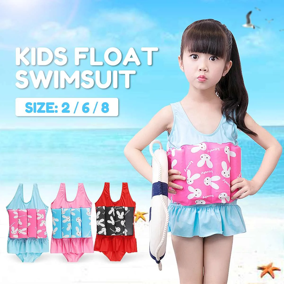 

Kids Girls Float Swimwear Buoyancy One-piece-Beach Pool Swimming Train Swimsuit Polyester+Foam for 1-5 Years Old Quick Drying