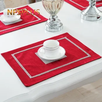 

2 Pack Luxury Diamond Place Mats 30x40CM Red Purple Champagne Satin Table Mat Home and Party Decorative Placemat Table Cover
