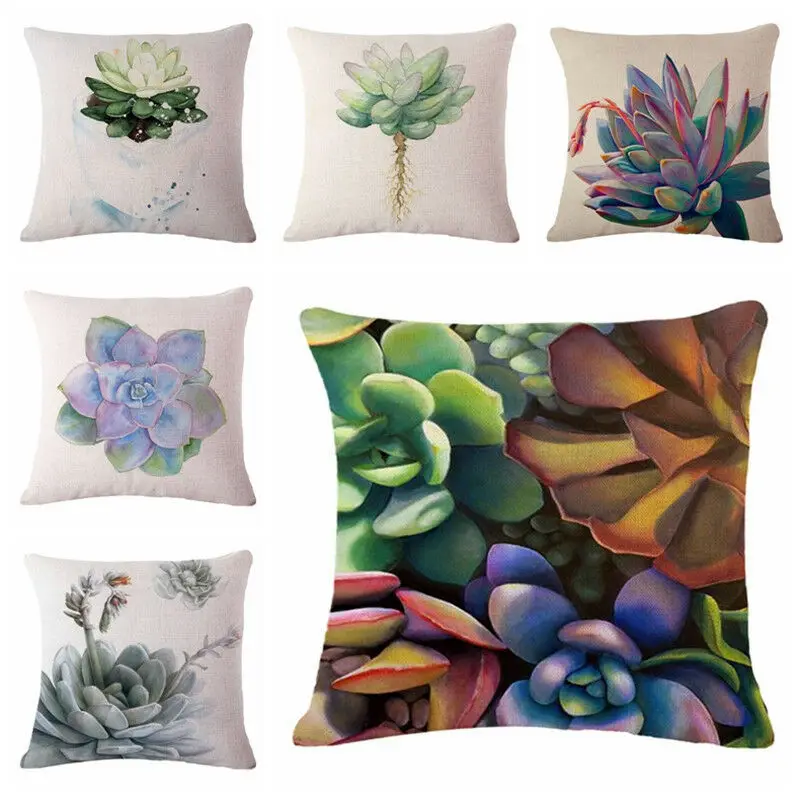 

Hglegywsucculent Plants Linen Cotton Throw Pillow Case Cushion Case Home Soft Room Gifts Single Sides Printing
