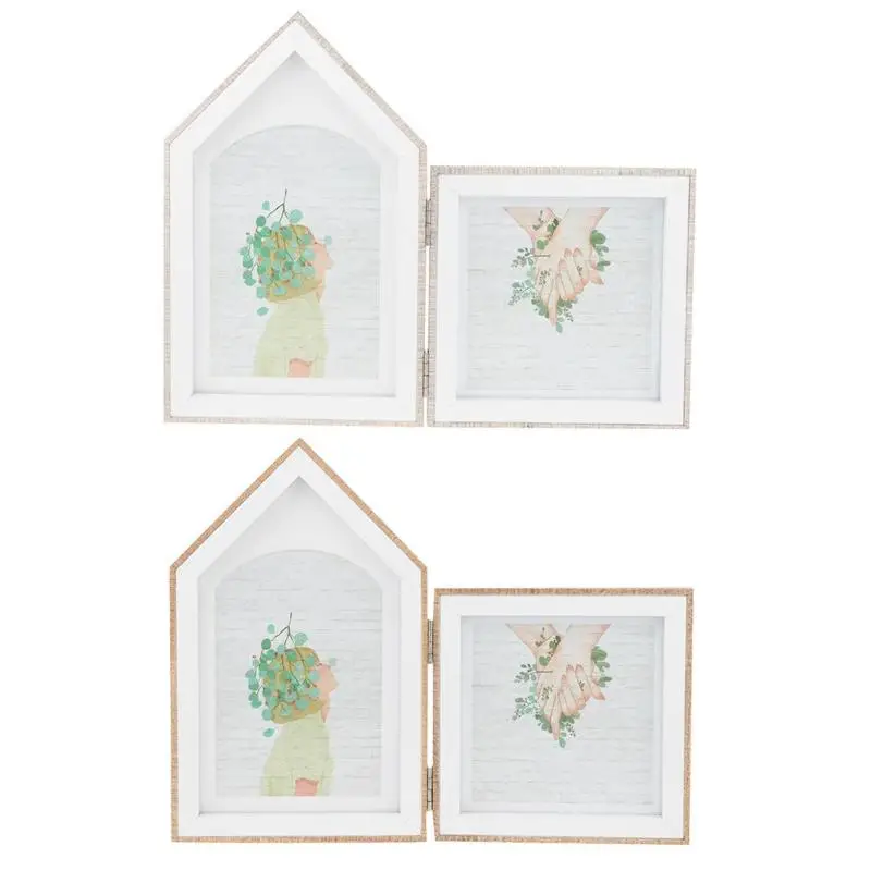

Wooden Photo Frame 2 Opening Hinged Double-sided House Shape Picture Frames