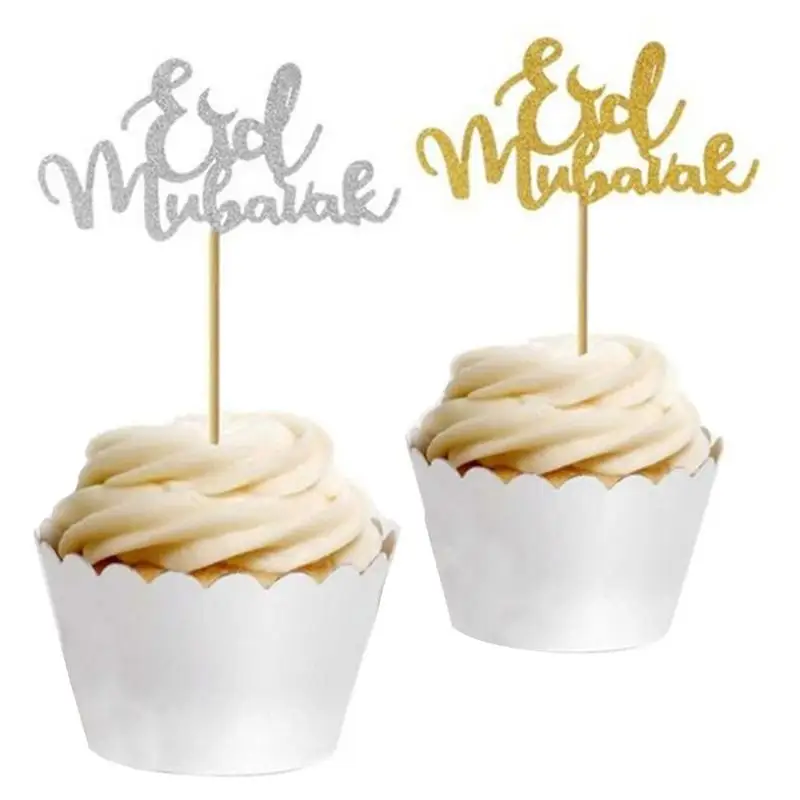 

5pcs Glitter Eid Mubarak Ramadan Wedding Cake Topper Muslim Islam Baking Decor For Eid Mubarak Ramadan Celebrate