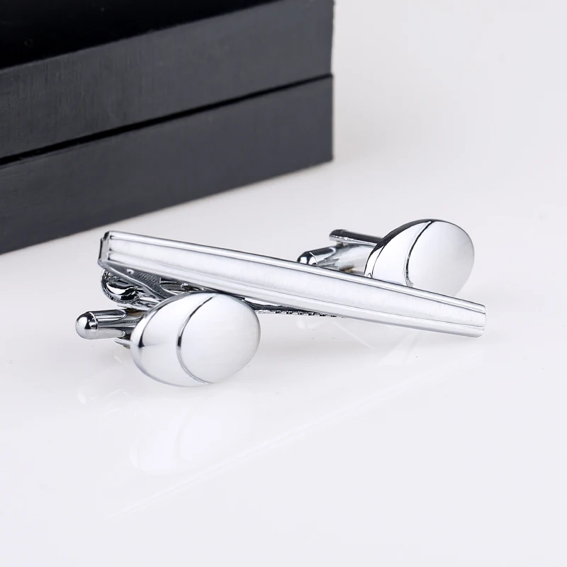 ( 1 Set ) Set Of Cufflinks And Tie Clip For Groomsmen Silver Metal Oval