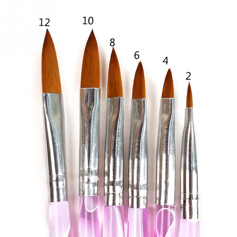

6pcs Round Sharp Metal Handle Nail Tool Kolinsky Professional Diamond Painting Nail Acrylic Brush #1214