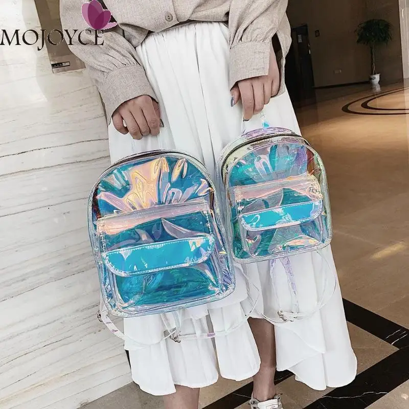 

2019 New Fashion Transparent Girls Laser PVC Travel Backpacks Women Casual Shoulder School Bags Mochila Feminina