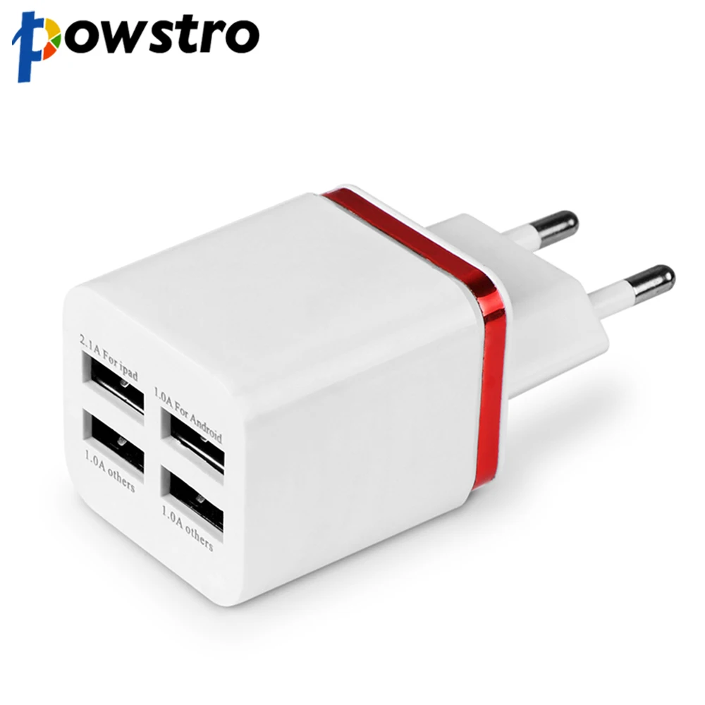 

Powstro EU US Plug 2.1A Universal 4 Ports USB Wall Charger Travel Adapter for iPhone Samsung iPad For Android Phone charger