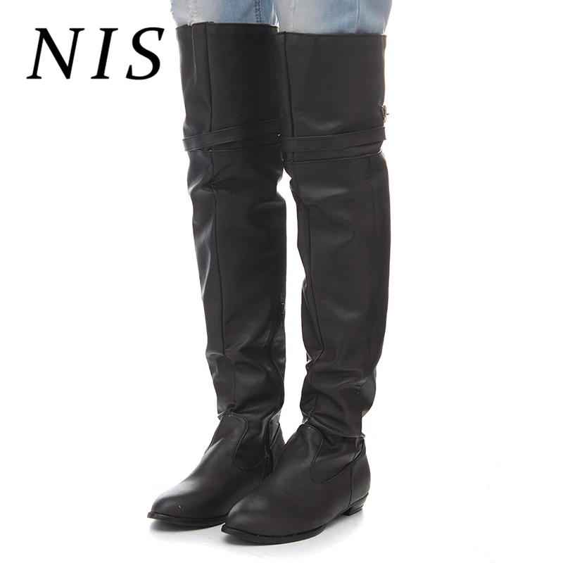 NIS Big Size Motorcycle Boots Women Shoes Sexy PU Leather Over Knee