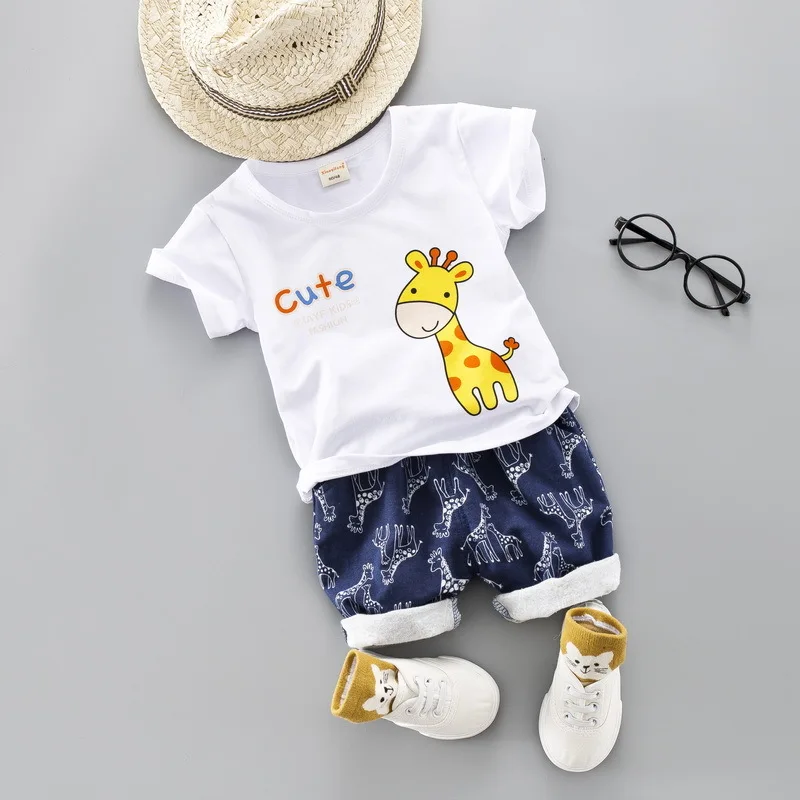 

Girls Boys Summer Clothing Set New Cute Cartoon Deer Letter Children Clothing Short Sleeve T Shirt 2Pcs Infant Suit Kid Clothes