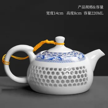 

Blue and white porcelain teapot ceramic single pot household filter handmade hollowed tea set China Kungfu teaware kettle