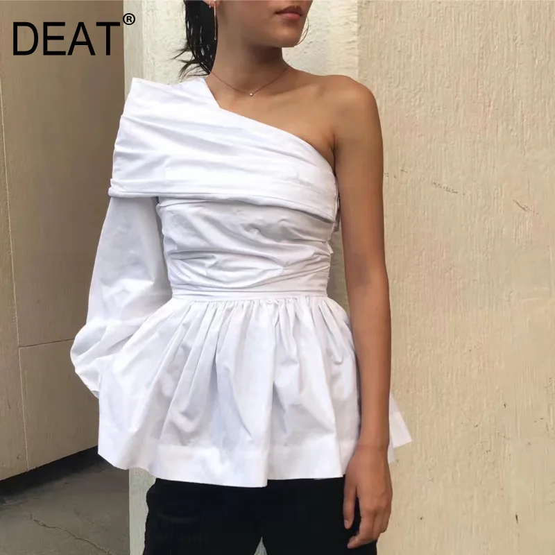 

DEAT 2020 new spring fashion women clothing Europe single Shoulder pleated ruffles high waist mini length dress WE01100M