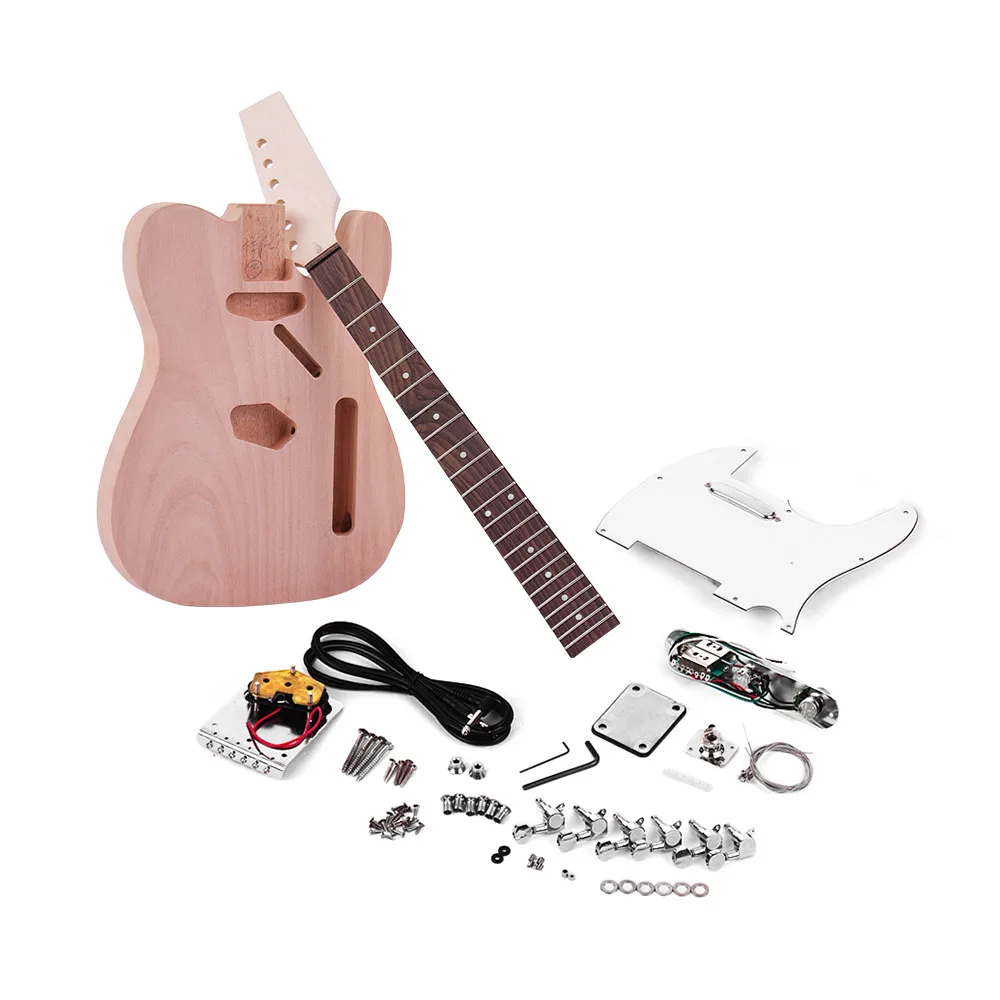 

Muslady Unfinished Electric Guitar DIY Kit TL Tele Style Mahogany Body Maple Wood Neck Rosewood Fingerboard