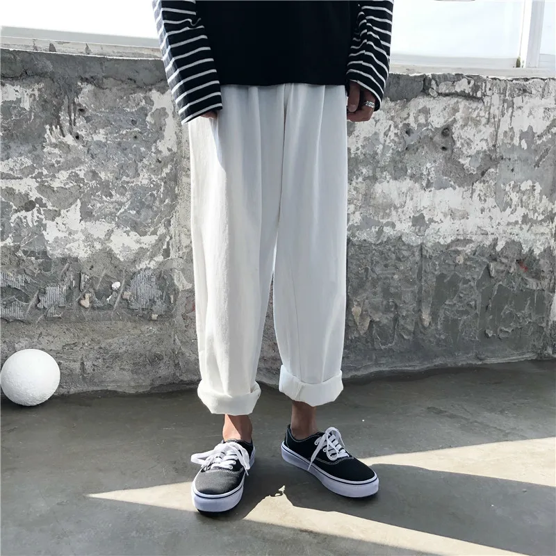 2019 мужские рабочие хлопковые брюки-Карго повседневные шаровары прямые брюки высокого качества брюки свободные черные/белые цвета
