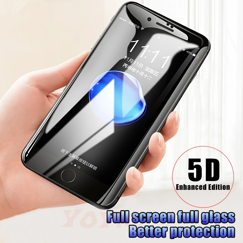 5D полное покрытие из закаленного стекла для iPhone 7 8 6 6 S 5 5S Защитная пленка для экрана для iPhone Xr X 10 8 7 Plus защитное стекло