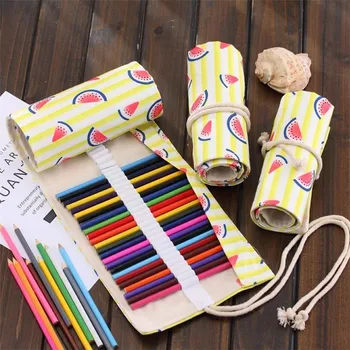 

36/48/72 Holes Big Volume Fruit School Pencil Cases Creative Watermelon Roll Pen Bag Box Case Art Stationary Suplies 04920