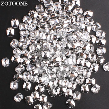 

ZOTOONE Rectangle Glue On Crystals Point Acryl Rhinestones Nail Art 50 Pcs 8*10MM Applique Strass For DIY Garment Accessories E
