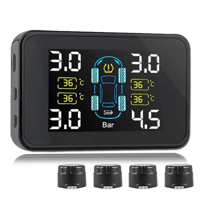 

Car TPMS Built-in External Tire Pressure Sensors Auto Solar Charging Automatic Power On Adjustable Temperature Alarm Function