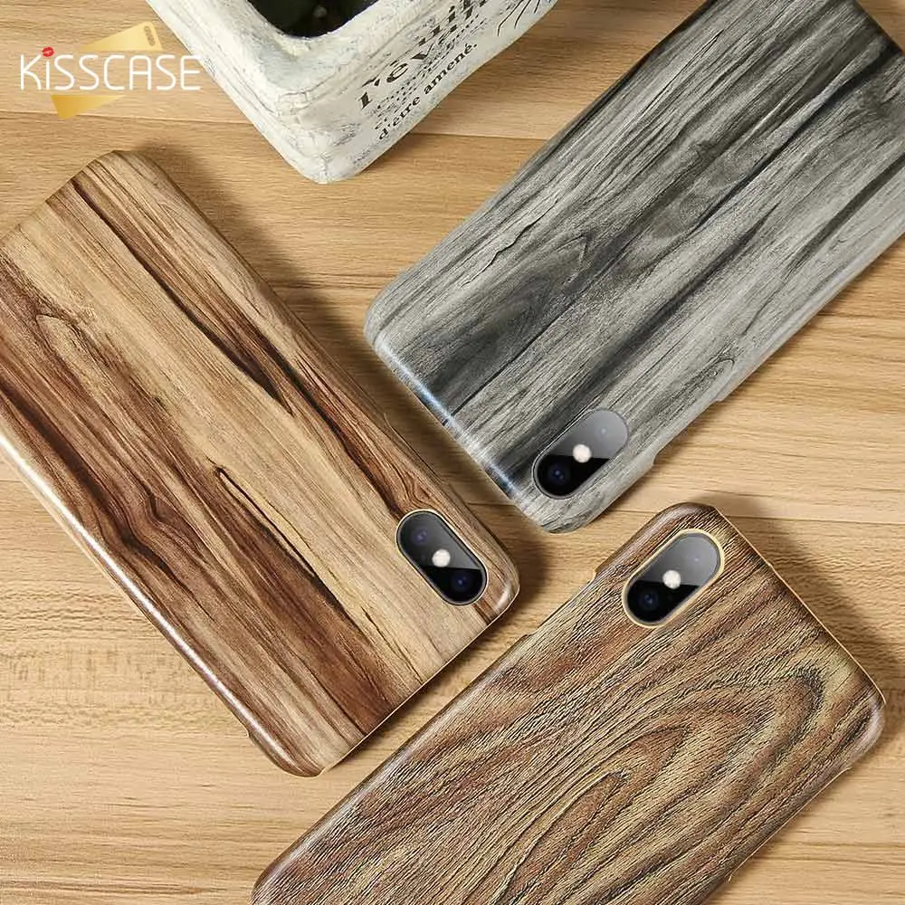 

KISSCASE New Wooden Case Phone For iPhone X 7 8 6 6s Plus Hard Wood Grain Back Cases For iPhone X XS MAX XR 7 8 Cover Bag Fundas