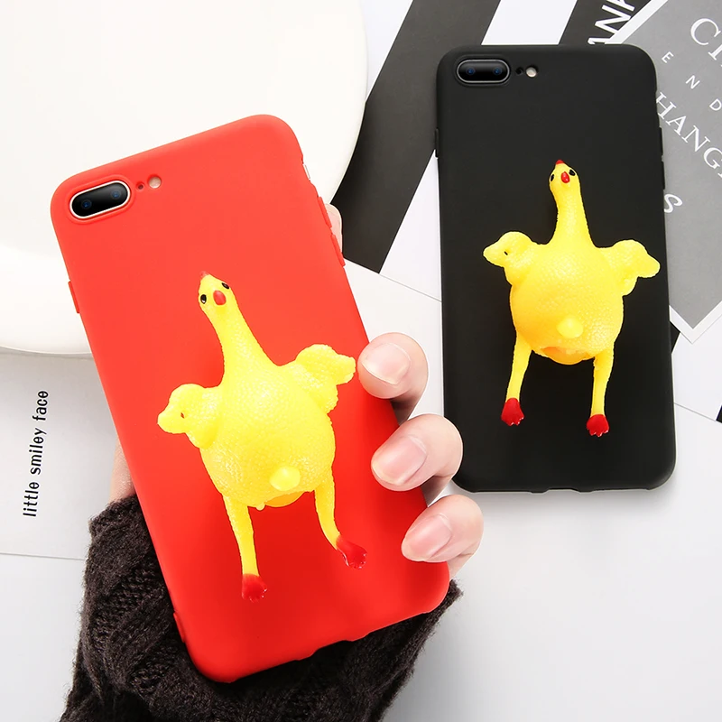 

KISSCASE 3D Cartoon Chicken Phone Case For iPhone XS X 6 6S 7 8 Plus 5 5S SE Soft TPU Case Squeeze hen Chicken Cover Funda Capa