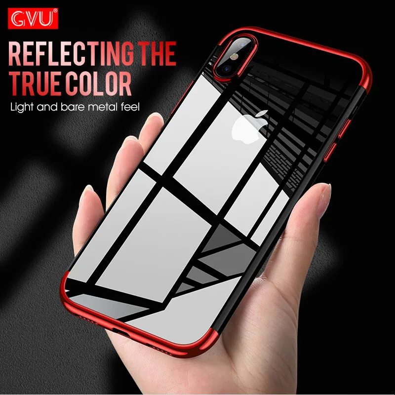 

GVU Luxury Transparent Silicone Case For iPhone 7 6 6S 8 Plus TPU Soft Frame Plating Back Cover For iPhone X XS MAX XR Cases Bag