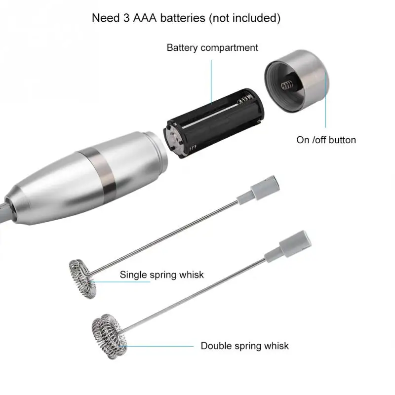 Ручной Электрический молоковзбиватель с питанием от аккумулятора, кофейный пенообразователь, подставка из нержавеющей стали